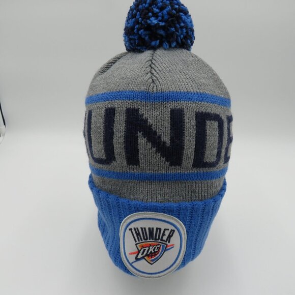 Oklahoma City Thunder Hat Cap Snap Back Blue Gray NBA Basketball Pom Beanie Mens - Picture 2 of 7